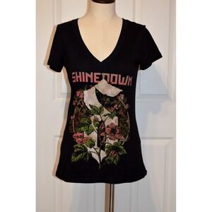 ShineDown Black & Floral T-Shirt Attention Attention World Tour Women's Size M